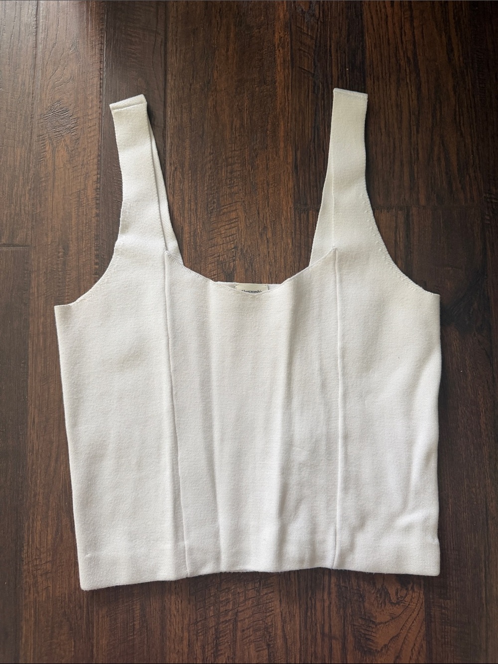 Abercrombie & Fitch Ivory Ribbed Square-Neck Crop Tank
